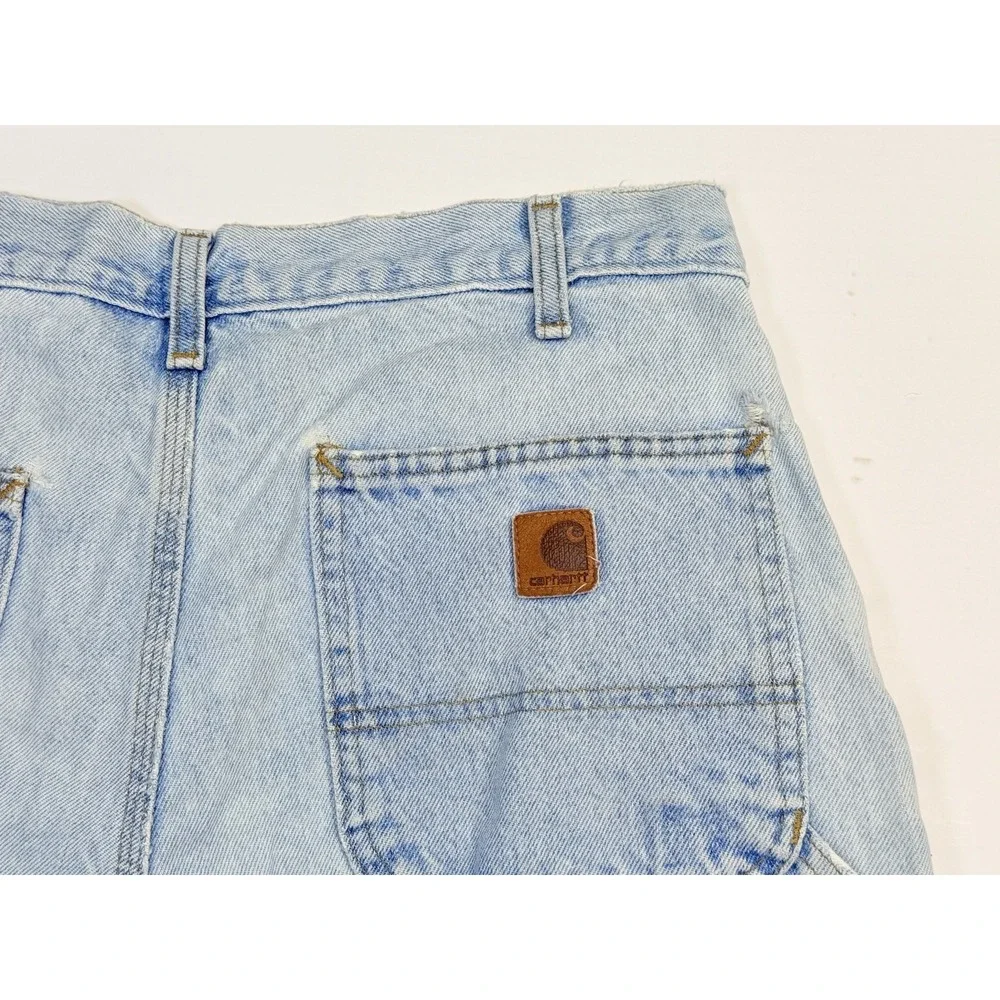 Carhartt B29 STW Carpenter Shorts Men's 34 Light Wash Denim Work Utility Distres
